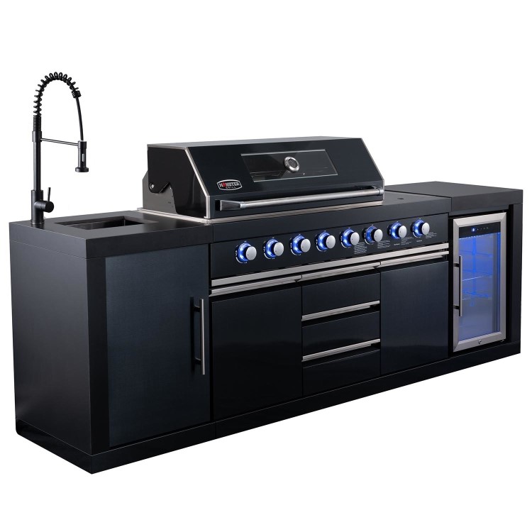 Refurbished Monster Grill - Eclipse Ultimate Outdoor Kitchen - 6 Burner Gas BBQ Grill with Fridge Sink with Sintered Stone Worktops