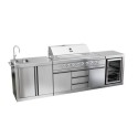 MGKITSS6FR Monster Grill - Ultimate Outdoor Kitchen - 6 Burner Gas BBQ Grill with Fridge and Sink