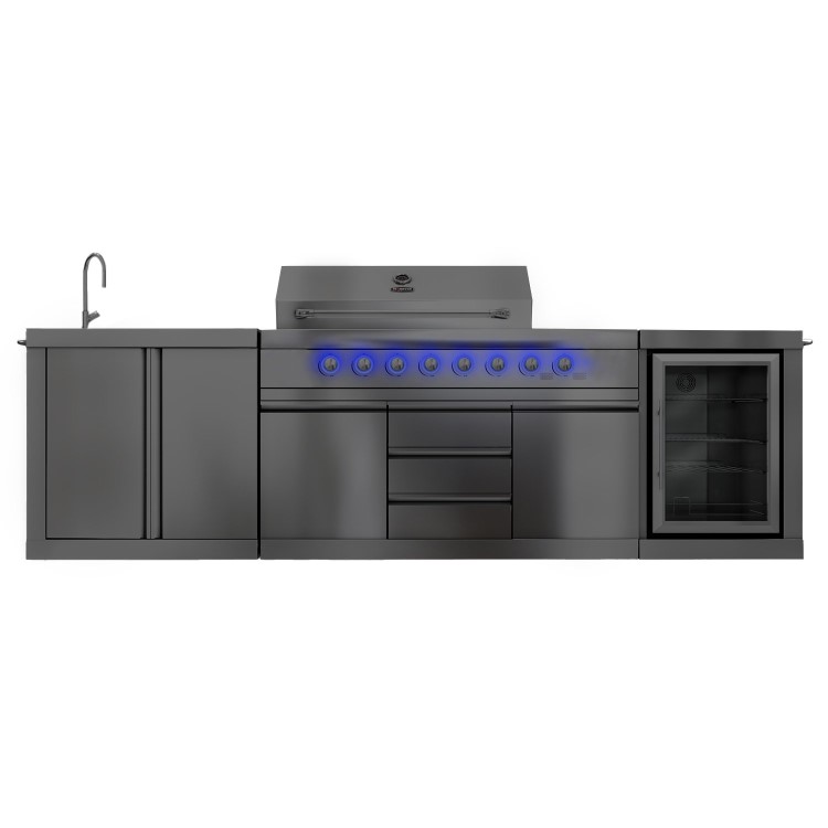 Refurbished Monster Grill - Ultimate Outdoor Kitchen - 6 Burner Gas BBQ Grill with Fridge and Sink