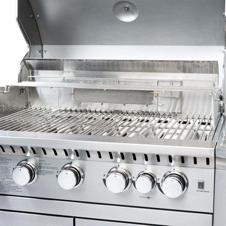 Monster Grill - 6 Burner Outdoor Kitchen BBQ Including Infrared Back Burner Plus Side Burner - Stainless Steel