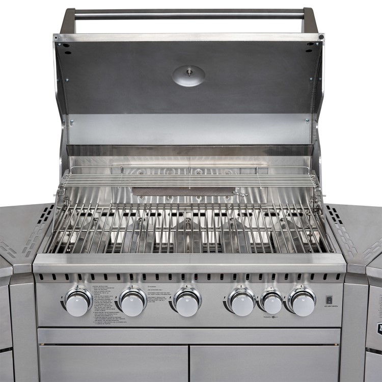 Monster Grill - 6 Burner Outdoor Kitchen BBQ Including Infrared Back Burner Plus Side Burner - Stainless Steel