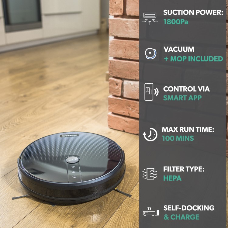 MH11 Maxcom 1800Pa Robot Vacuum Cleaner with Intelligent Floor Carpet Sweeping and Mopping