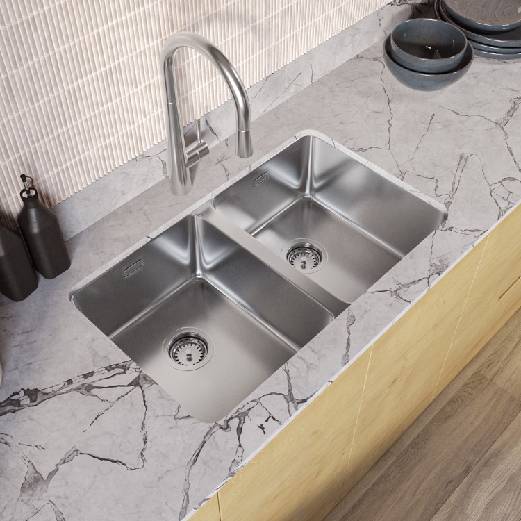 IMPERFECT - Mia 750x440mm Stainless Steel Double Bowl U/M Sink
