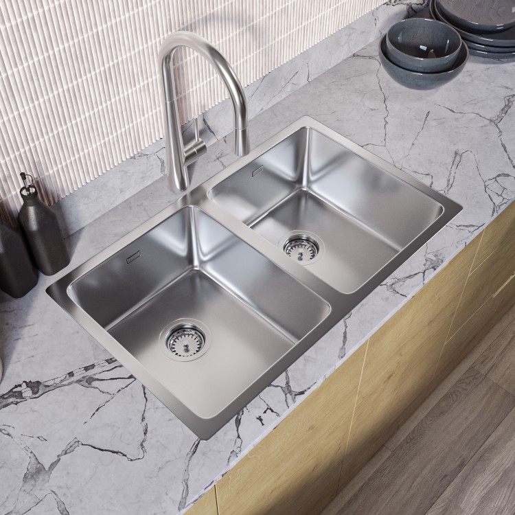IMPERFECT - Mia 750x440mm Stainless Steel Double Bowl U/M Sink