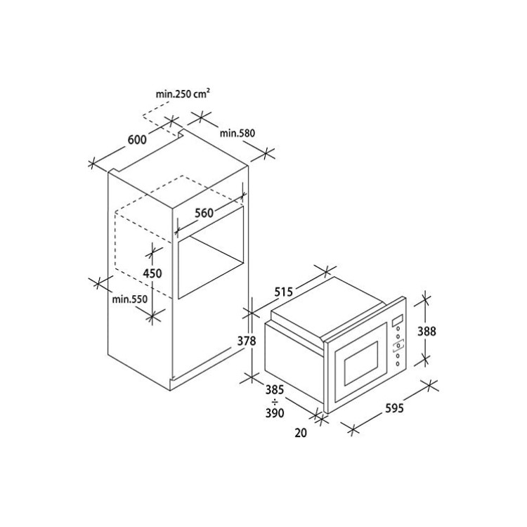 Candy 25L 900W Built-in Microwave with Grill - Stainless Steel