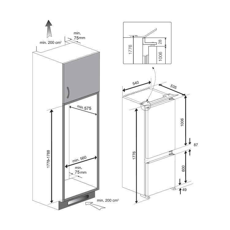 Montpellier MIFF7300F 70/30 Frost Free Integrated Fridge Freezer - White