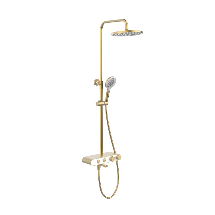 Brushed Brass Round Thermostatic Mixer Shower Set with Bath Filler Spout - Mika