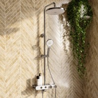 GRADE A1 - Chrome Round Thermostatic 3 Outlet Mixer Shower Set with Bath Filler Spout - Mika