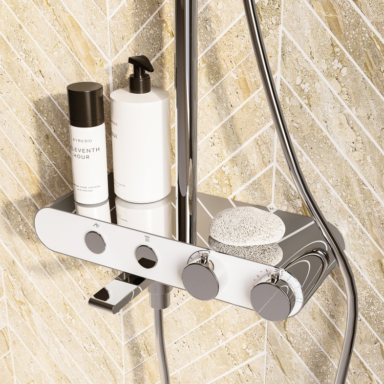 Chrome Round Thermostatic Mixer Shower Set with Bath Filler Spout - Mika