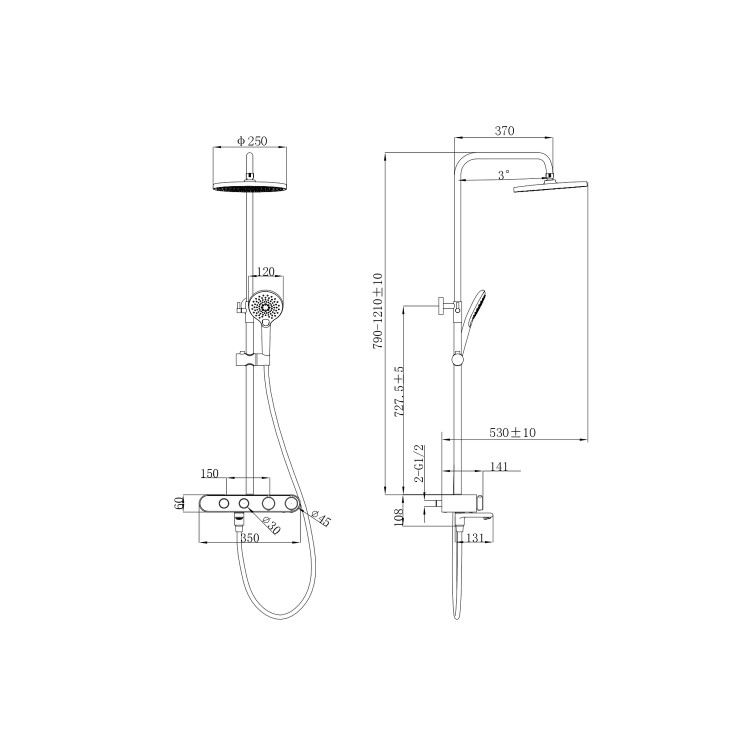 Black Round Thermostatic Mixer Shower Set with Bath Filler Spout - Mika