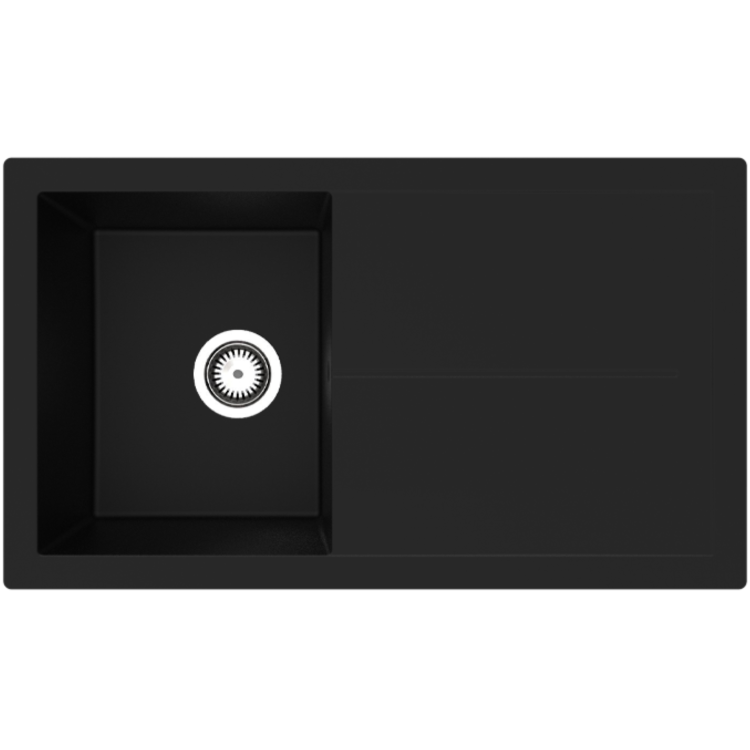 Rocklite Milton Single Bowl Inset Black Composite Kitchen Sink with Reversible Drainer