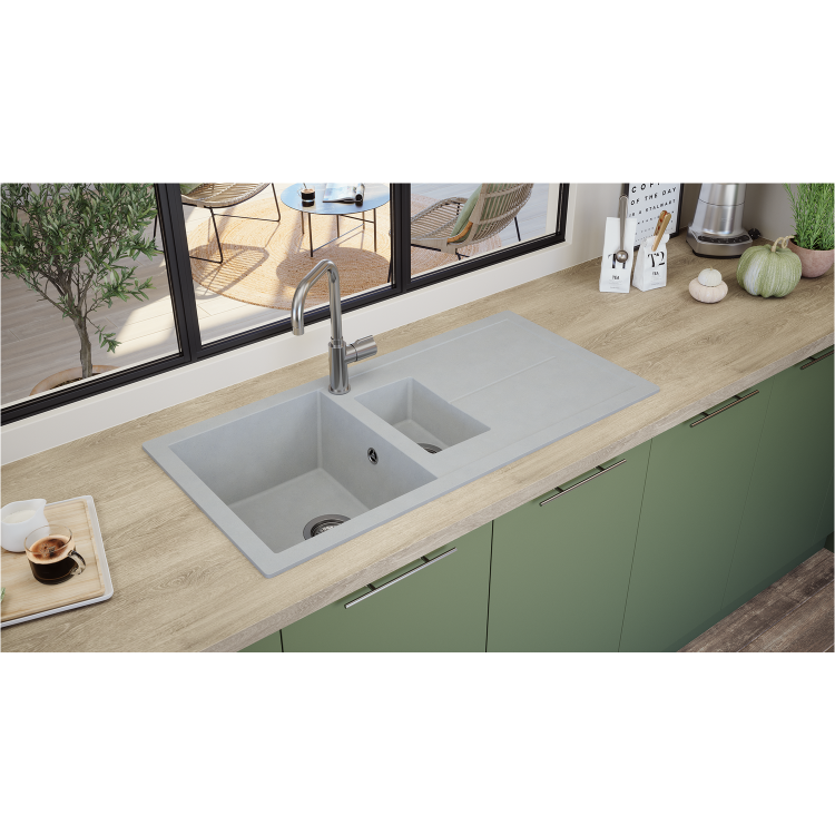 Rocklite Milton 1.5 Bowl Inset Grey Composite Kitchen Sink with Reversible Drainer