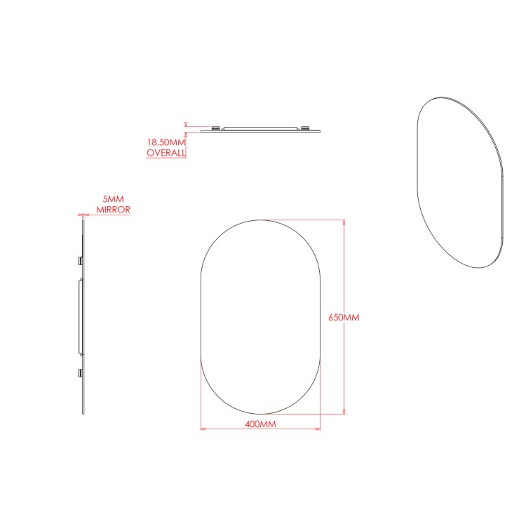 Oval Hang N Lock Bathroom Mirror 400 x 650mm  - Croydex