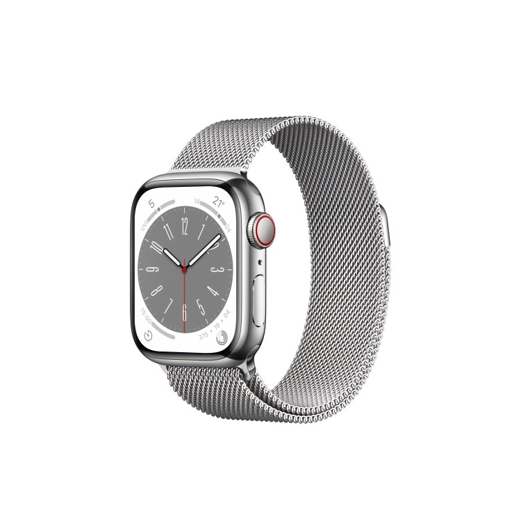 Apple Watch Series 8 GPS + Cellular 41mm Silver Stainless Steel Case with Silver Milanese Loop