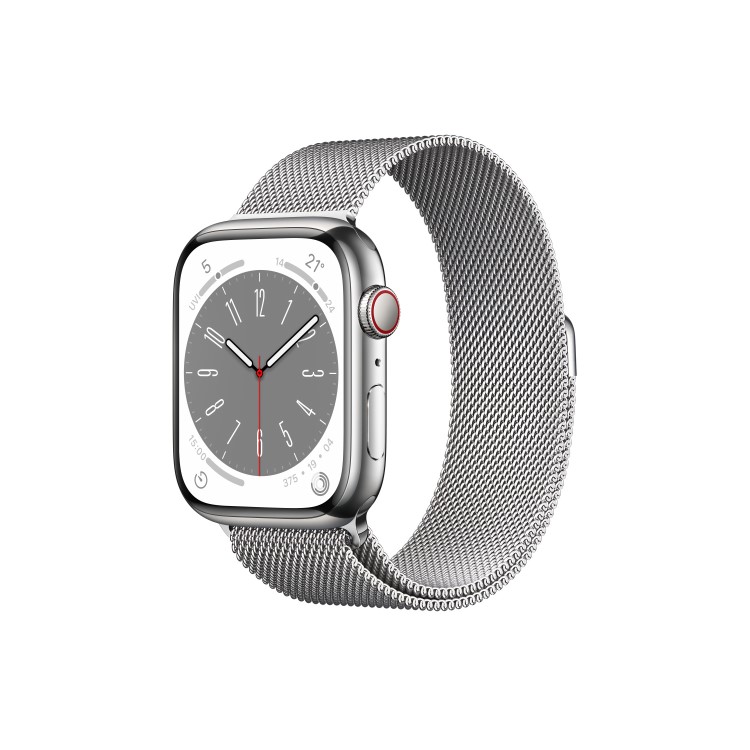 Apple Watch Series 8 GPS + Cellular 45mm Silver Stainless Steel Case with Silver Milanese Loop