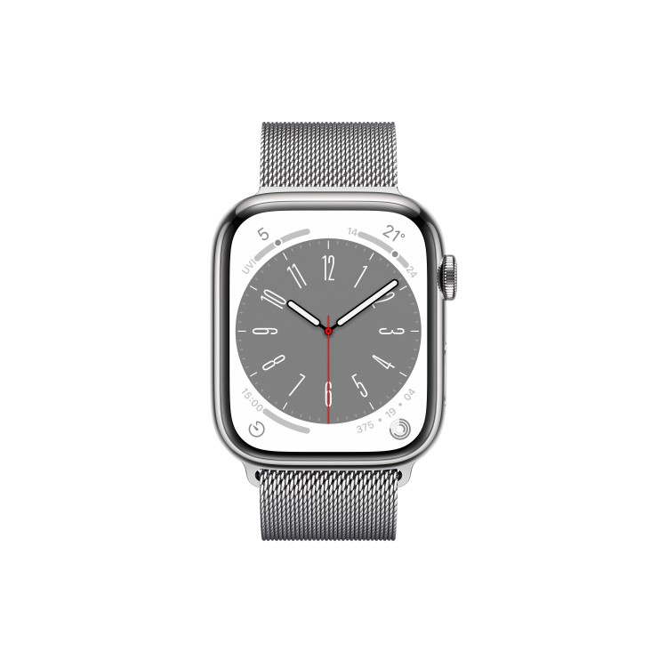 Apple Watch Series 8 GPS + Cellular 45mm Silver Stainless Steel Case with Silver Milanese Loop