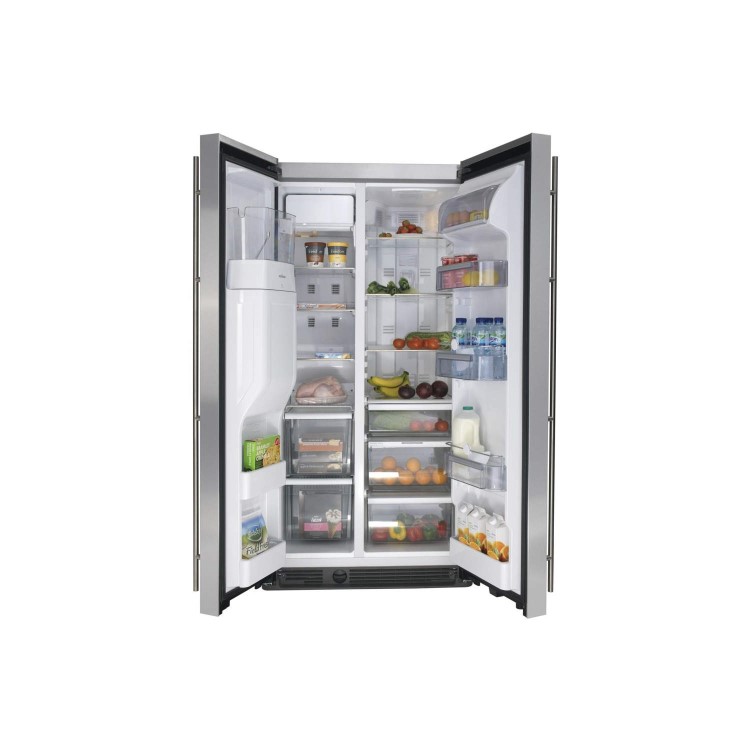 GRADE A3 - Heavy cosmetic damage - Maytag MNN20FCSI7/1 Premium American Fridge Freezer with Ice And Water Dispenser in Stainless Steel