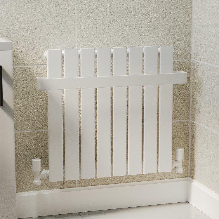 GRADE A2 - White Horizontal Single Panel Radiator with Heated Towel Bar 600 x 604mm - Mojave