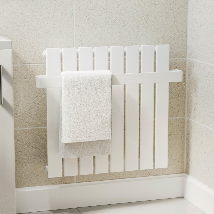 GRADE A2 - White Horizontal Single Panel Radiator with Heated Towel Bar 600 x 604mm - Mojave