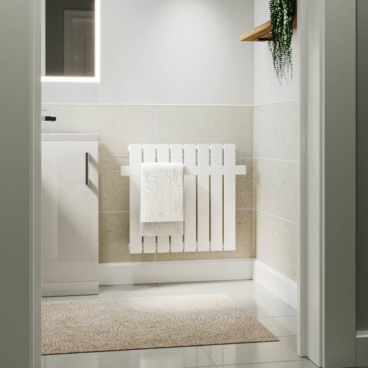 GRADE A2 - White Horizontal Single Panel Radiator with Heated Towel Bar 600 x 604mm - Mojave