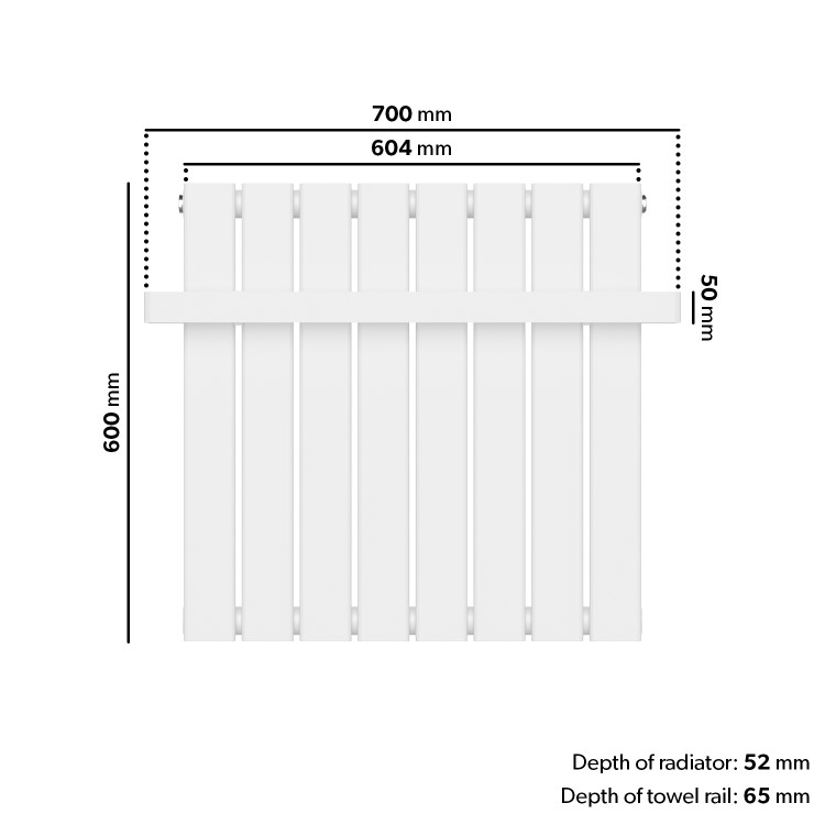 GRADE A2 - White Horizontal Single Panel Radiator with Heated Towel Bar 600 x 604mm - Mojave