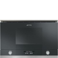 GRADE A1 - Smeg MP122N Linea 21L Black Glass Microwave with Grill and side opening door -320mm depth