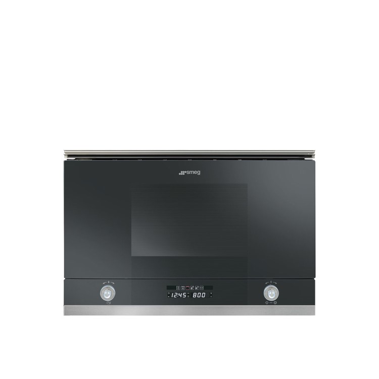 GRADE A1 - Smeg MP122N Linea 21L Black Glass Microwave with Grill and side opening door -320mm depth