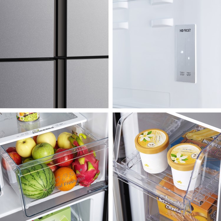 Refurbished MQ79394ES Fridgemaster 427 Litre Four Door American Fridge Freezer - Silver
