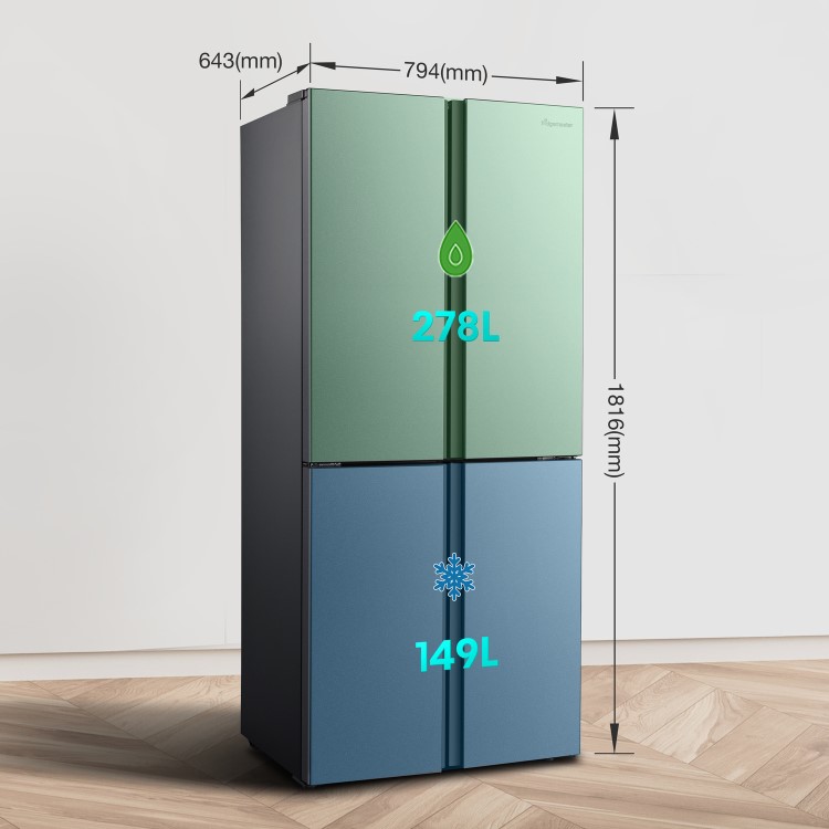 Refurbished MQ79394ES Fridgemaster 427 Litre Four Door American Fridge Freezer - Silver