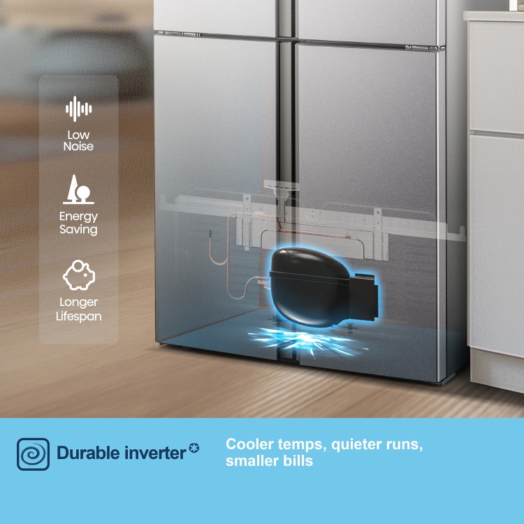 Refurbished MQ79394ES Fridgemaster 427 Litre Four Door American Fridge Freezer - Silver