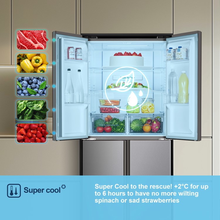 Refurbished MQ79394ES Fridgemaster 427 Litre Four Door American Fridge Freezer - Silver