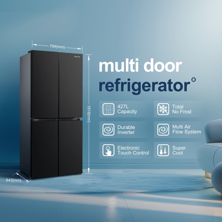 Fridgemaster 427 Litre Four Door American Fridge Freezer - Black