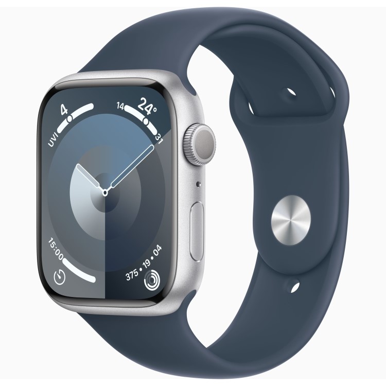 Apple Watch Series 9 GPS 41mm Silver Aluminium Case with Storm Blue Sport Band - S/M