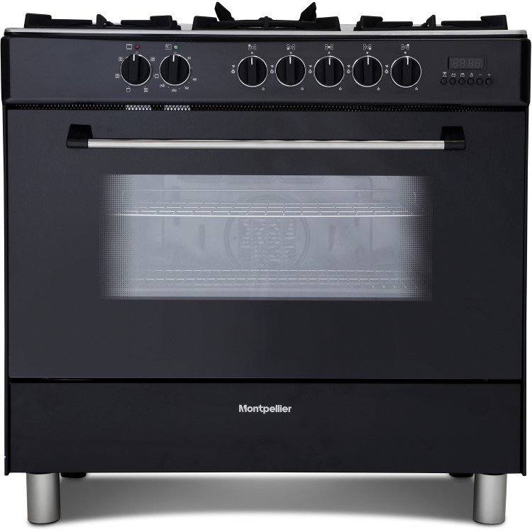 GRADE A3 - Montpellier MR91DFMK 90cm Single Cavity Dual Fuel Range Cooker - Black
