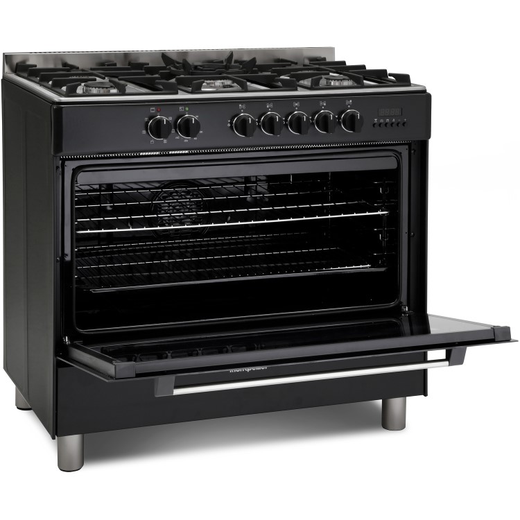 GRADE A3 - Montpellier MR91DFMK 90cm Single Cavity Dual Fuel Range Cooker - Black
