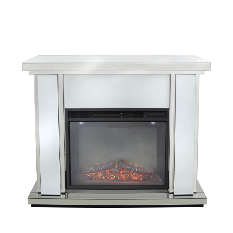 Aurora Boutique White Mirrored Fire Surround with Fire Insert & Glitter