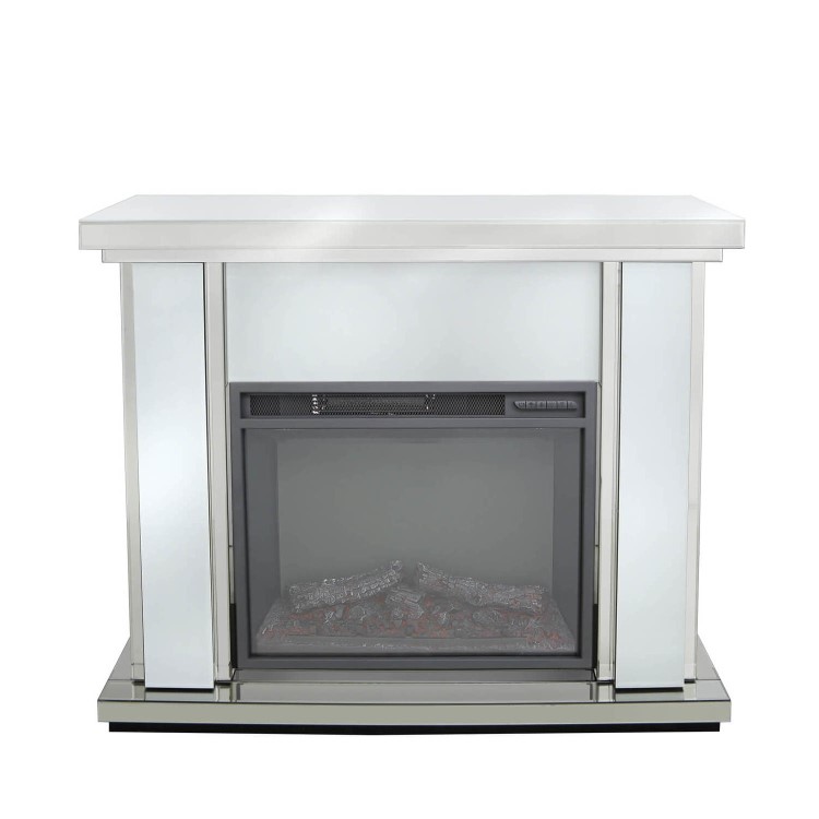 Aurora Boutique White Mirrored Fire Surround with Fire Insert & Glitter