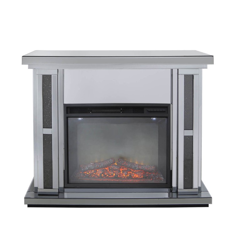 Aurora Boutique Smoked Black Mirrored Fire Surround with Fire Insert & Glitter
