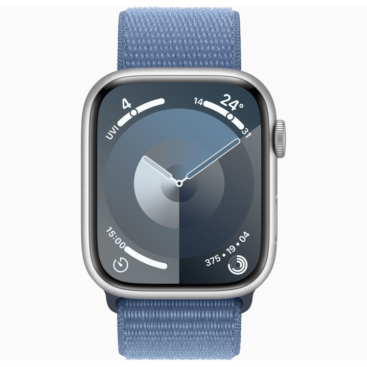 Apple Watch Series 9 GPS + Cellular 45mm Silver Aluminium Case with Winter Blue Sport Loop