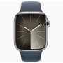 Apple Watch Series 9 GPS + Cellular 41mm Silver Stainless Steel Case with Storm Blue Sport Band - S/M