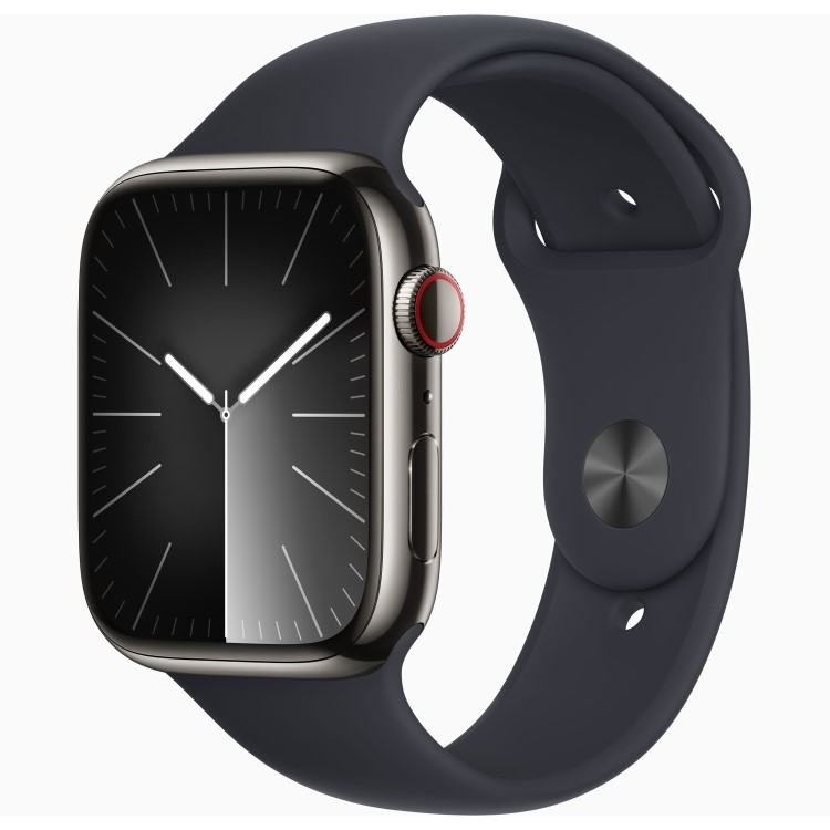 Apple Watch Series 9 GPS + Cellular 45mm Graphite Stainless Steel Case with Midnight Sport Band - S/M