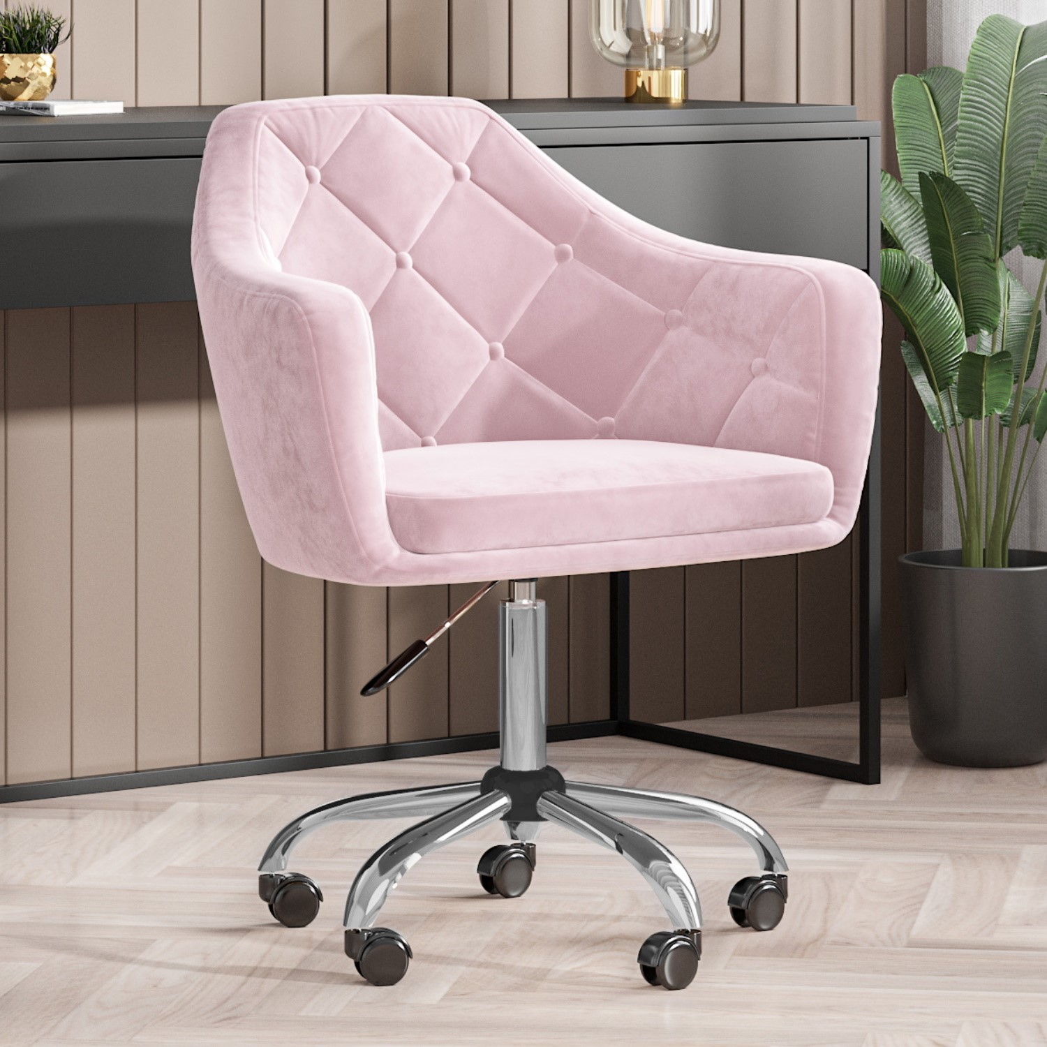 pink upholstered office chair