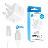 CHARGE-iT 20W Mains Charger with 1 Metre USB-C to USB-C Bundle - White
