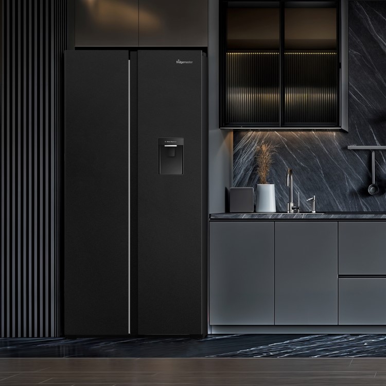 Fridgemaster 439 Litre Side-by-Side American Fridge Freezer - Black