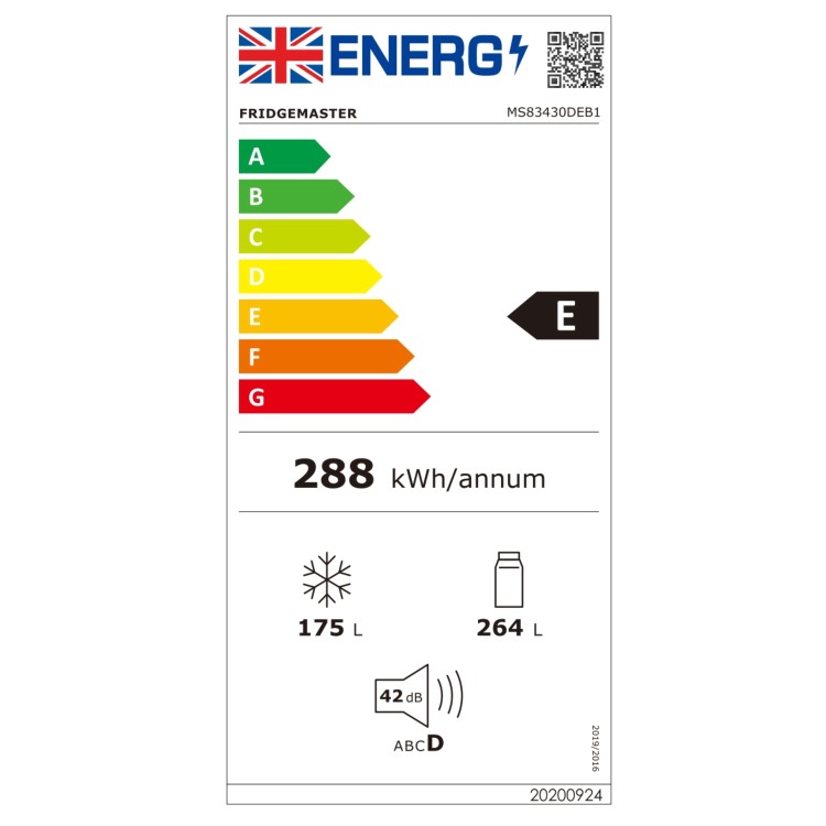 Fridgemaster 439 Litre Side-by-Side American Fridge Freezer - Black