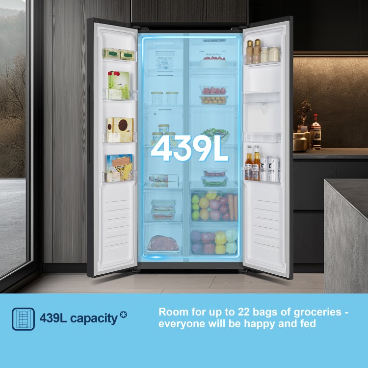 Fridgemaster 439 Litre Side-by-Side American Fridge Freezer - Black