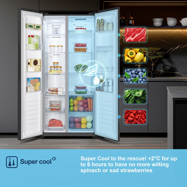 Fridgemaster 439 Litre Side-by-Side American Fridge Freezer - Black