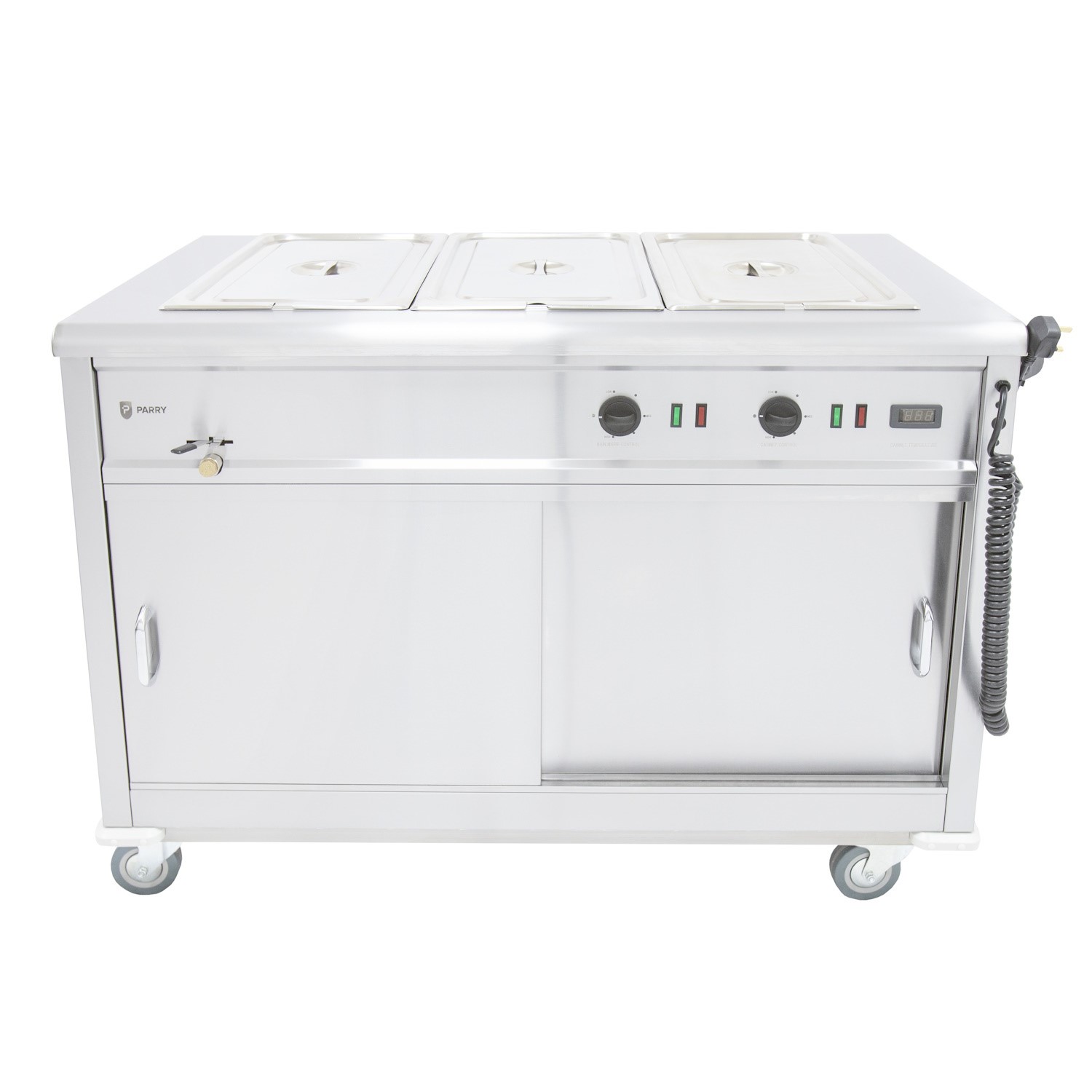 Parry Catering Equipment Parry Msb12 Professional Mobile 3 X 1/1 Gn Bain Marie Servery And Hot Cupboard 1305Mm Wide MSB12