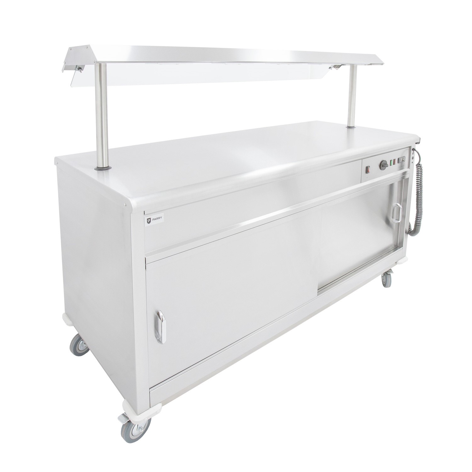 Parry Catering Equipment Parry Msf12g Professional Mobile Flat Top Servery Counter And Hot Cupboard With Heated Overhead Gantry 1305Mm Wide MSF12G