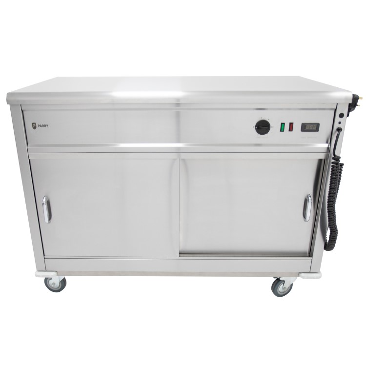 Parry MSF12 Mobile Flat Top Servery Counter And Hot Cupboard. 1305mm Wide. UK Plug. Made In Britain